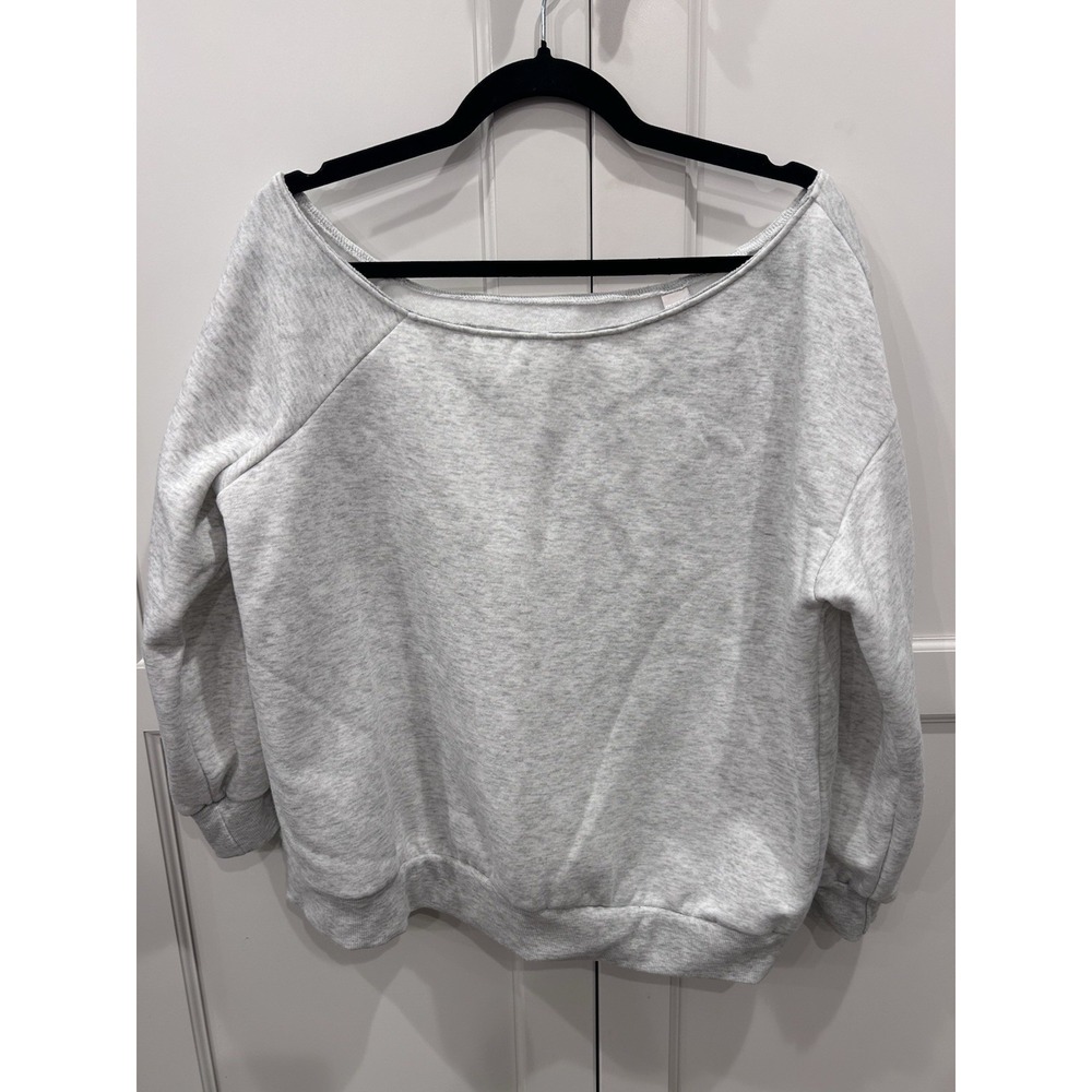 MUSERA Women's Gray Off Shoulder Raglan Fleece Sweatshirt Cotton Blend XS